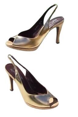 Donald Pliner Gold Cork Metallic Leather Pump Shoe Slingback New $285 NIB Sz 10